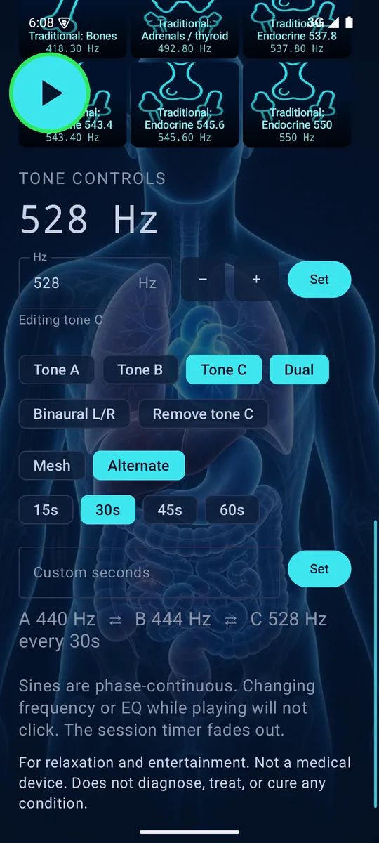 Tone controls with tones A, B and C in Alternate mode